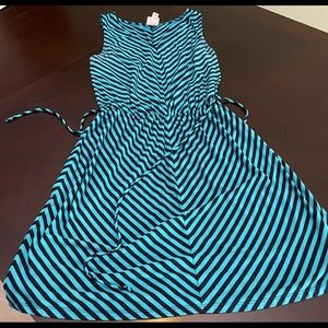 Teal and navy striped dress